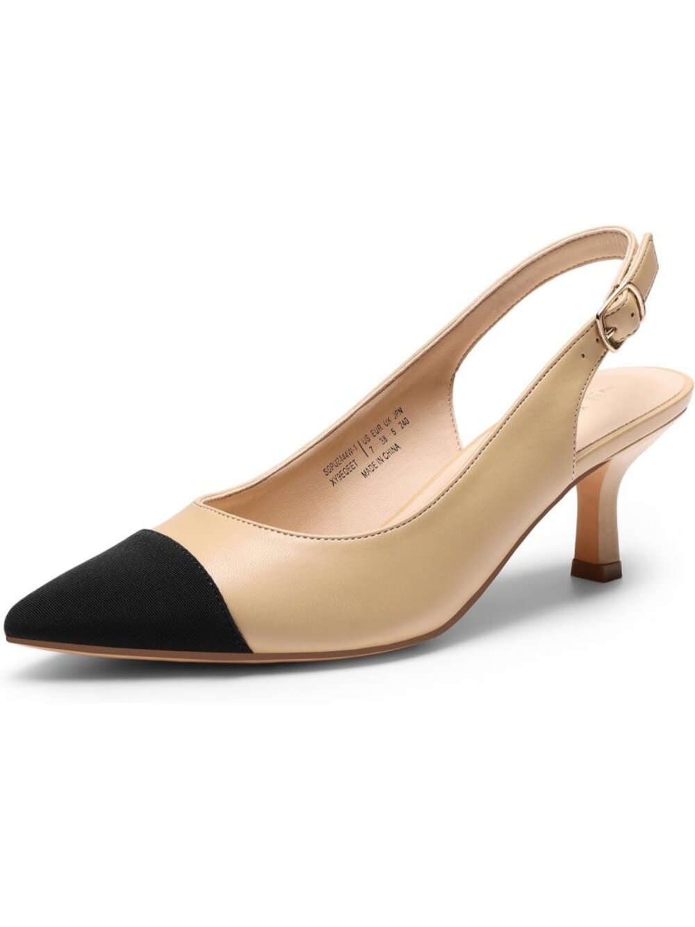 Dream Pairs Women's Nude Black Kitten Slingback Heels Pointed Toe Low Heel Pump